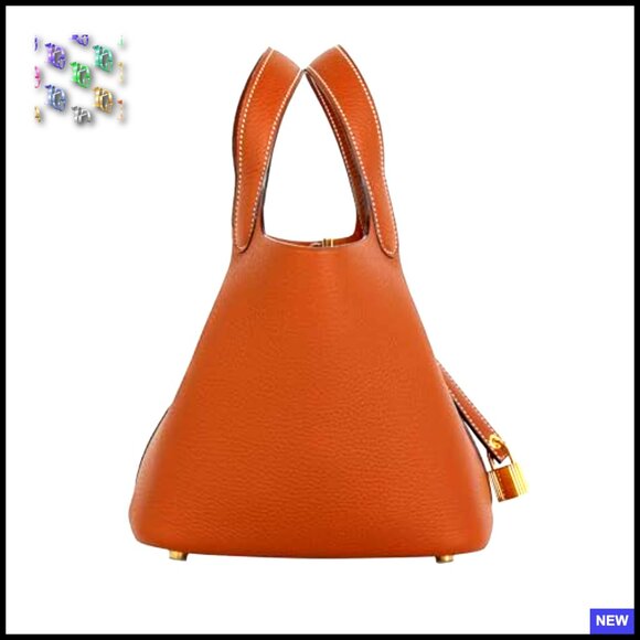 Genuine Leather Bucket Bag Handheld Tote Bohemian Style Metal Clasp - Picture 4 of 7